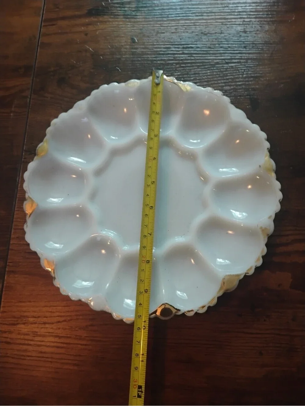 Vintage White Ceramic Deviled Egg Serving Platter with Gold Trim